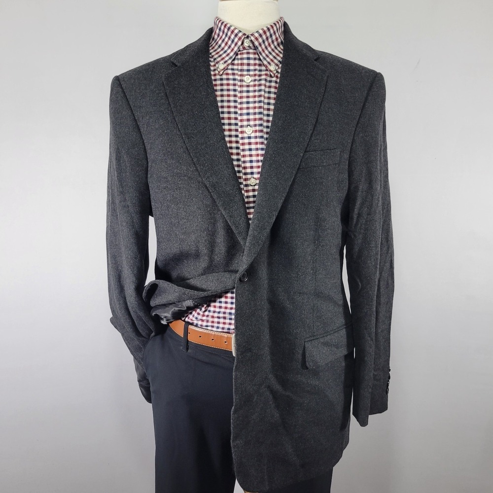 Tommy Hilfiger Mens Sport Coat Blazer Charcoal Gray Wool Silk Cashmere Blend 44L